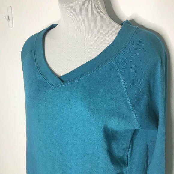 Vintage MV Sports Reverse Weave Sweatshirt Womens Small Green Teal Blue V Neck - Picture 3 of 8